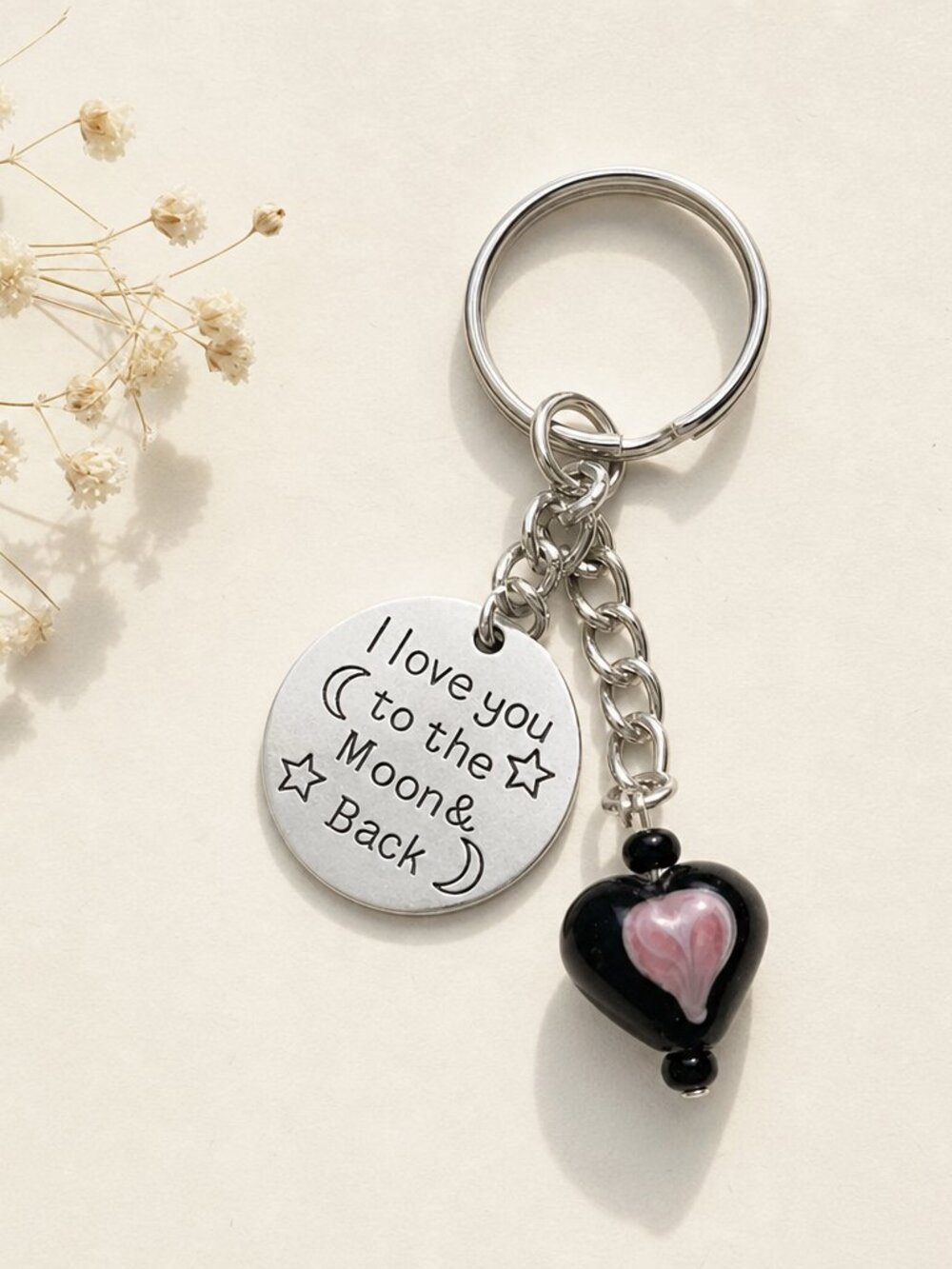 Black Heart Clip Charm Keychain – Pink Heart Accent – Bag Charm / Purse Clip